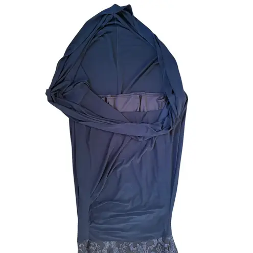 Alex Evenings Matte Jersey Empire Sequin Lace Bodice Cowl Back Navy Maxi Dress - Image 8