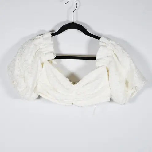 House Of CB Sorelle Woven Tweed Textured Off The Shoulder Crop Top White XS