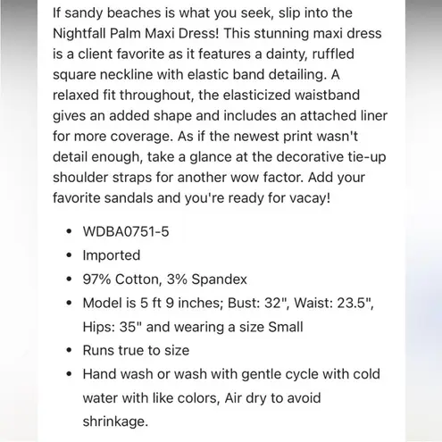 Lost + Wander NWT Nightfall Palm Maxi
Dress Generous XS Retail $128.00