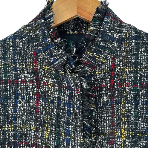 J. McLaughlin Black/Multicolor Walden Tweed Coat Size Large Long Jacket