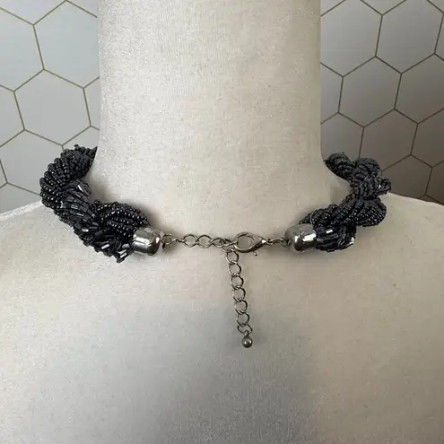 Charocoal Beaded Twisted Rope Statement Necklace Gray