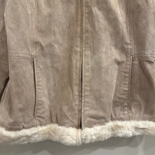 Weather Tamer VTG 90s Beige Suede Faux Fur Shearling Coat Aviator Pilot Sz Large Tan