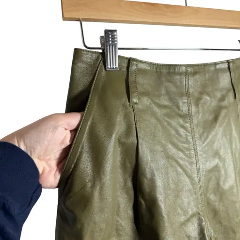 Intermix Women’s Remi Pleated Lamb Leather High Rise Shorts Olive Green 0