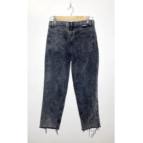 Boyish High Waisted Straight Leg Jean Raw Hem Button Fly Washed Black 26
