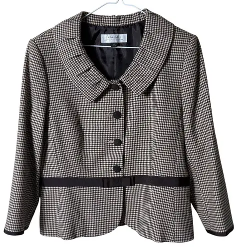 Tahari Arthur S. Levine Houndstooth Blazer SZ 12 Country Heritage Balmoral Girly Brown