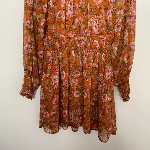En Saison Smocked Floral Print Mini Dress In Orange Multi Womens Large