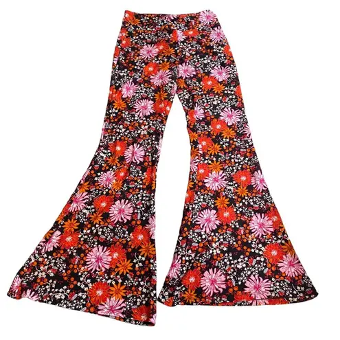 Spirit Flower Power Hippie Bell Bottom Stretch Pants Pink Orange Ribbed Women’s Size S
