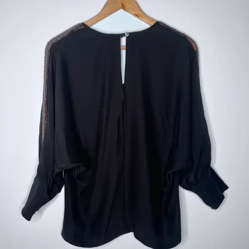 Karina Grimaldi 100% Silk Black Sequin/Beaded Sleeve Blouse Size XS