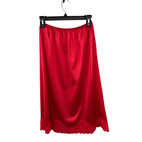 Vanity Fair Vintage Half Slip Red Nylon Lace Trim Womens M 26" USA