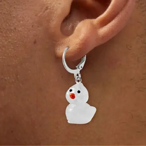 🎄Glow in the Dark Rubber Duck Hoop Earrings White