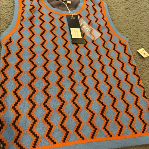 NWT | La Scala Los Angeles | Zigzag Sleeveless Top Blue Size L thumbnail 4