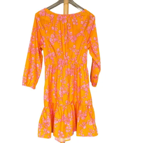 J. Crew Factory Scoop Neck Orange with Pink Floral Dress Size 8