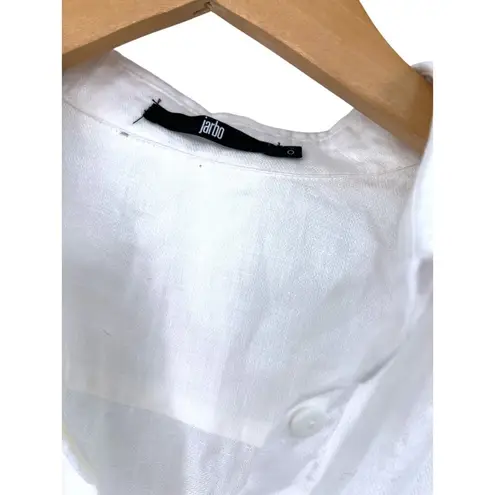 Jarbo | XS 0 |100% Luxury Linen Tunic Button Up Collared Mini Dress Top Women's White