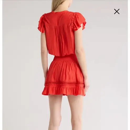 Ramy Brook NEW Marbelis Embroidered Tiered Dress Flame Orange Small