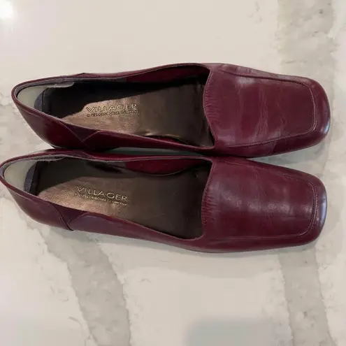 Villager by Liz Claiborne Thrill Comfort Leather Slip On Loafers Women's 8 Red