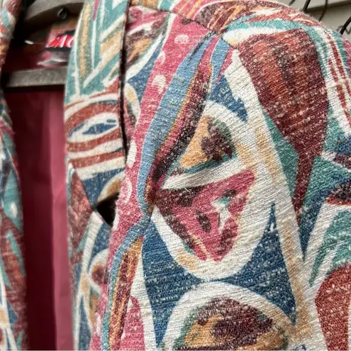 Vintage 90s CAC Pastel Southwestern Art Deco Boxy Oversize Blazer Size 16 Blue