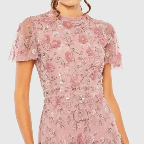 Mac Duggal NWT Embellished Illusion Cap Sleeve Column Gown Pink 2