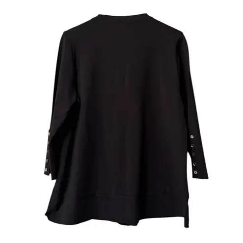 Lulu B Button Down‎ Tunic Top Size Medium Cotton Blend Artsy Lagenlook Stretch Black