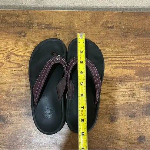 OluKai Sandals Womens Brown Slip On Thong Flip Flops Slides Ohana Leather Sz ??
