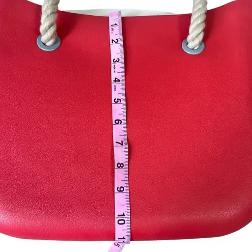 Beach Tote Red Rubber Canvas Lined Tote bag with braided rope handle