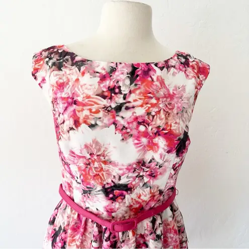 Eliza J Pink Tulip Floral Belted Print Faille Fit & Flare Dress NWT | 8