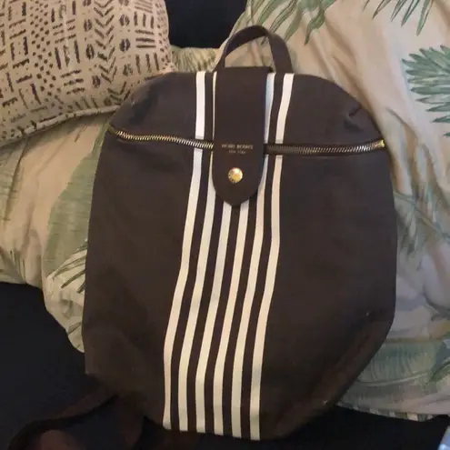 Henri Bendel Signature Brown White Striped Canvas Convertible Backpack y2k vibes