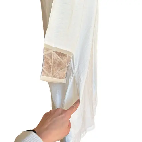 Redwood Court Silk Tunic Top White Beige Semi Sheer Split Hem Womens Small NWT