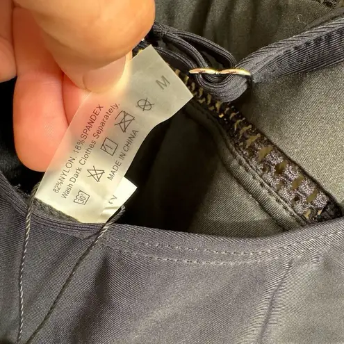 Tempt Me Black Halter Neck Sheer Striped One Piece Swimsuit Med NWT