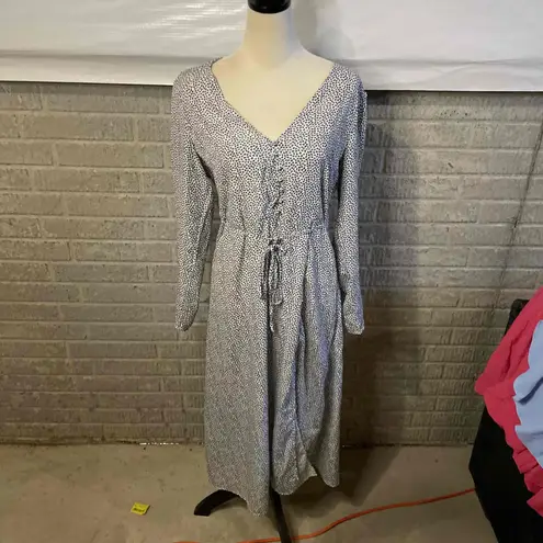 Missguided White Sprinkle Print Half Button Long Sleeve Midi Tea Dress Large