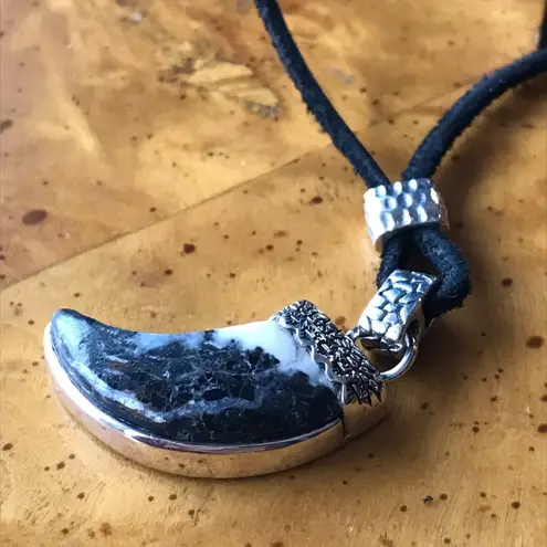 White Buffalo Sterling Silver Leather Necklace