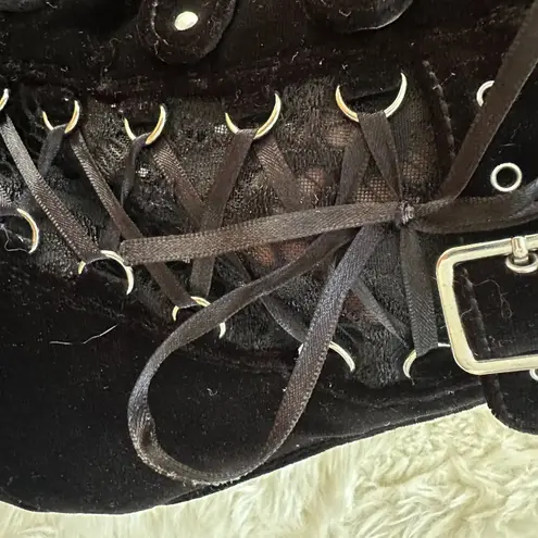 Demonia Crypto-51 Black Ankle Boots Black Velvet + Lace Size 8 Steampunk Goth 4"