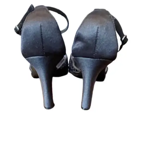 Nina High Heel Sandals Black Satin Sparkle Formal Sequin Heels 8.5