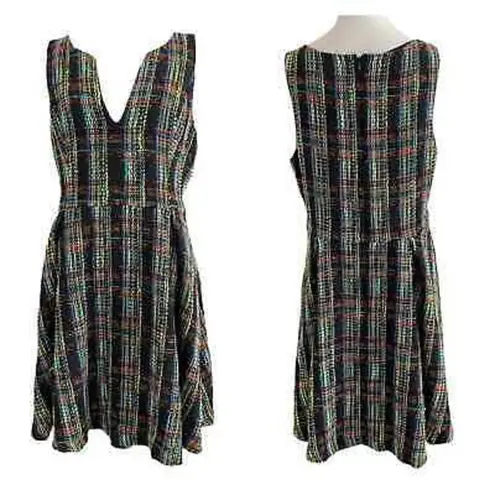 Slate + Willow Classic Plaid Green w/ Neon Stripe Accents Tweed Sleeveless Dress