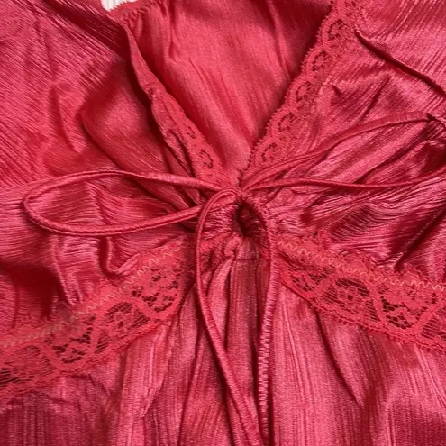 70s Vintage Nylon and Lace vneck Maxi Sleep dress pink medium large