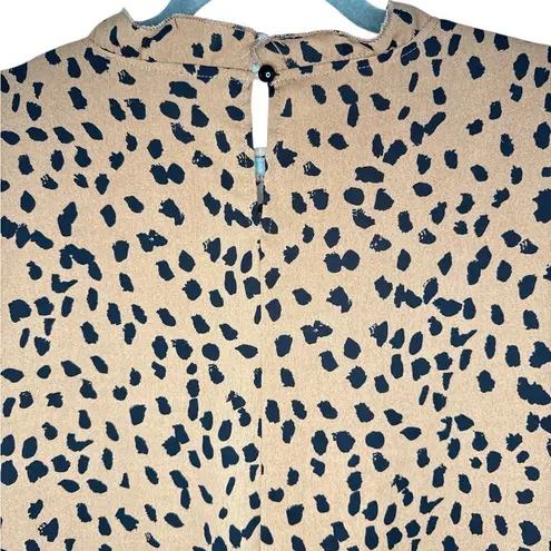 Women’s Casual Leopard Print Cap Sleeve Ruffle Neck Loose Babydoll Shirt Brown Size L