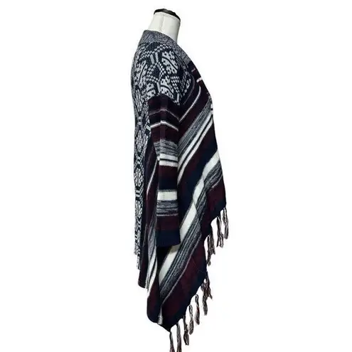 Hooked Up Flyaway Cardigan Small Indigo Red Striped Tassels Knit Long Sleeve M Size M