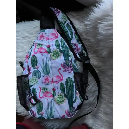 Masiso Sling Bag with Flamingo and Succulent Print White