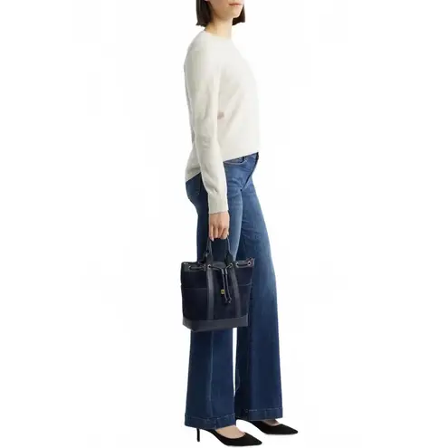 Veronica Beard Goody Suede & Leather Bucket Bag Navy NWT