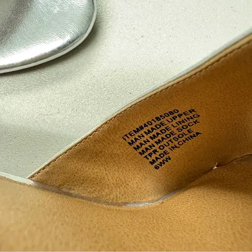 Torrid  Silver Faux Leather Wedge Mules Womens Heels 6WW Acrylic Clear Peep Toe - Image 6