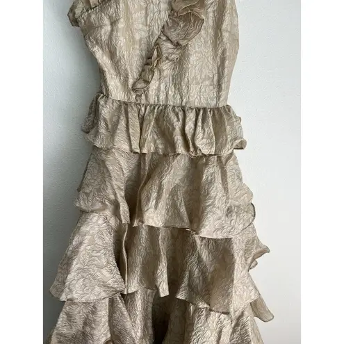 Ulla Johnson Rare Organza Brocade Ruffled Gown Ivory Gold Metallic Tiered Dress