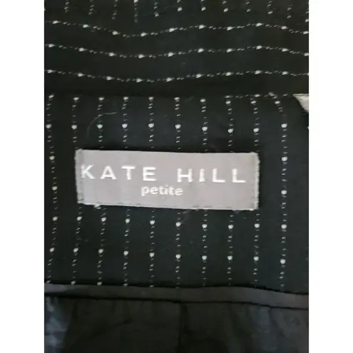 Kate Hill Black Pinstripe Short Blazer 8 P Lined Petite Career