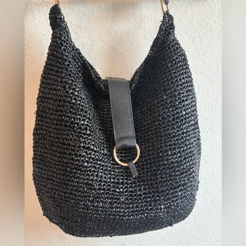 Laggo Raffia bag with braided shoulder strap Black