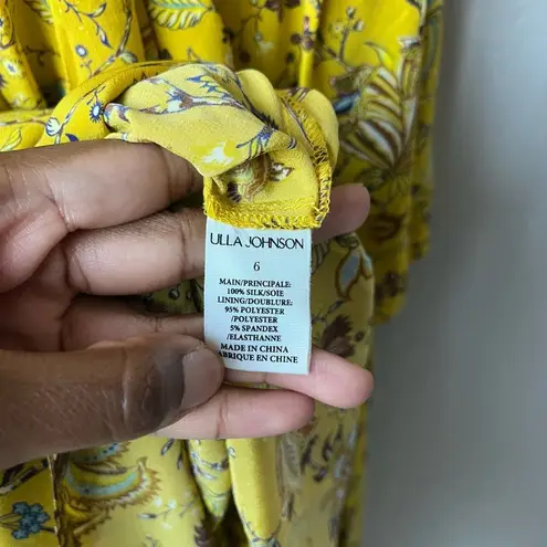 Ulla Johnson Dress Silk Floral Josanna Yellow Cut Out Midi Gown Size 6