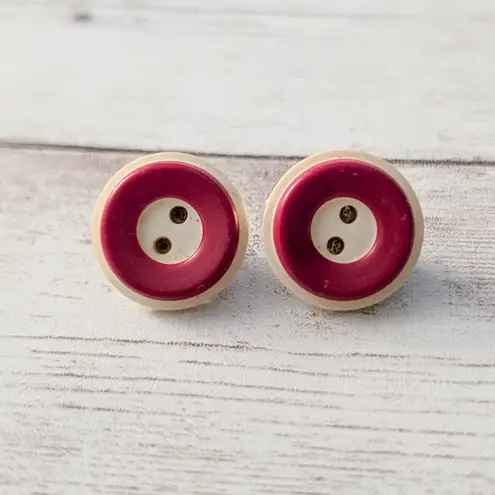 Vintage Clip On Earrings Red & Cream Button Design