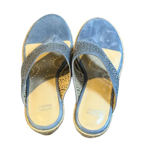 Johnston & Murphy Blue Laser Cut Wedge Espadrille Thong Sandals Women Size 8M