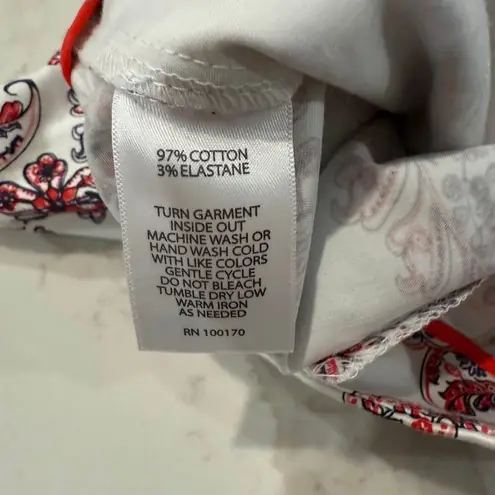 Kenzie Paisley Flat Front Chino Shorts Women's 12 Mid Rise White/Red Preppy Boho White