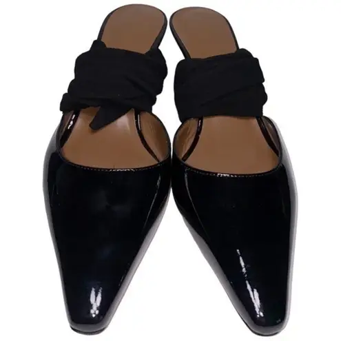 Rejina Pyo Women’s Size 39 8 Black Patent Leather Barbara Suede Wrap Tie Heels