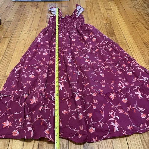 Hill House  Ellie Nap Midi Smocked Dress in Burgundy Botanical Size Small