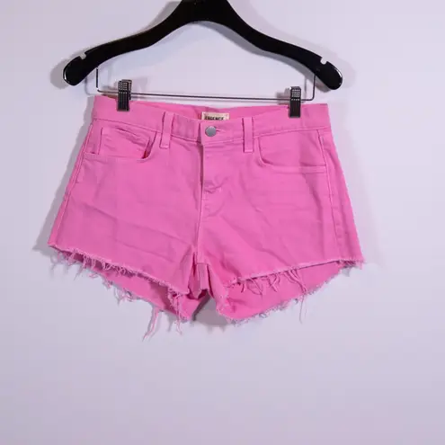 L'Agence Women's Audrey Cotton Stretch Mid Waist Cut Off Denim Shorts Rose Bloom