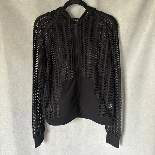 BLANC NOIR Linear Mesh Front Zip Hoodie Jacket in Black Women's Size L Size L